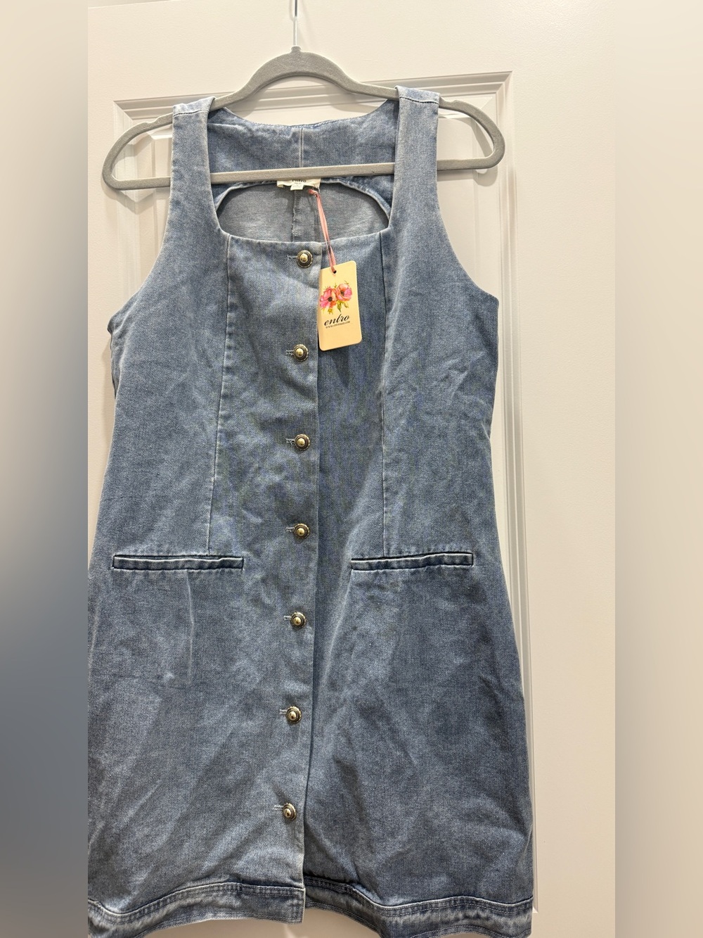 Boutique Light Blue Denim Button-Front Jumper Dress
